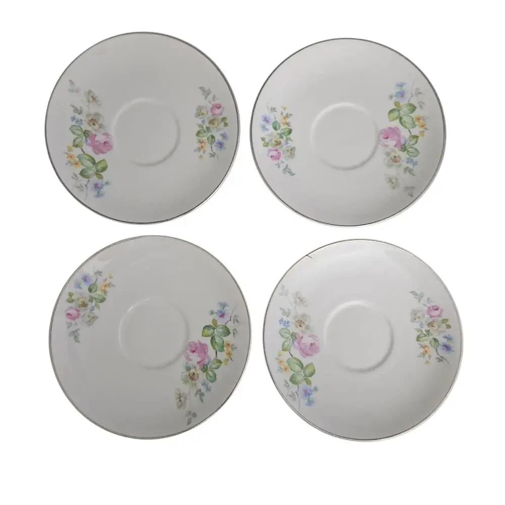 Vintage Pope Gosser Elda Floral China Saucers Set of 4 Made in USA